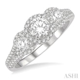 7/8 ctw Round Triple Mount Diamond Ladies Engagement Ring in 14K White Gold